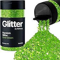 Hemway Lime Green 5 Size Glitter Mix 120g/4.2oz Fine Chunky Metallic Resin Craft Multi-Size Glitter Flake Sequin Shaker for Epoxy, Hair Face Body Eye Nail Art Festival, DIY Party Decorations Paint