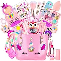 Travel Birthday Gifts Makeup Kit for Kids, Washable Cosmetic Set as Princess Birthday Gift Toy with Bag, Children Cosmetic Beauty Set for Girls Age 4 5 6 7 8 9 10 Year Old (Cotton Candy Bag)