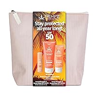 Daily Essentials Face, Body, & Lip Balm 50 SPF Sunscreen Kit - Sweet Pineapple & Honey Melon Scent, Includes Sunscreen For Face, Body, Lips & A Free On-The-Go Bag