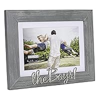 Malden International Designs 4x6 or 5x7 The Boys! Distressed Expressions Picture Frame Silver Finish The Boys! Word Attachment Gray Textured Wood Grain Finish MDF Frame White Beveled Mat