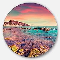 Designart Giallonardo Beach Colorful Sunset Seashore Photo Large Metal Wall Art Disc of 23 inch, 23