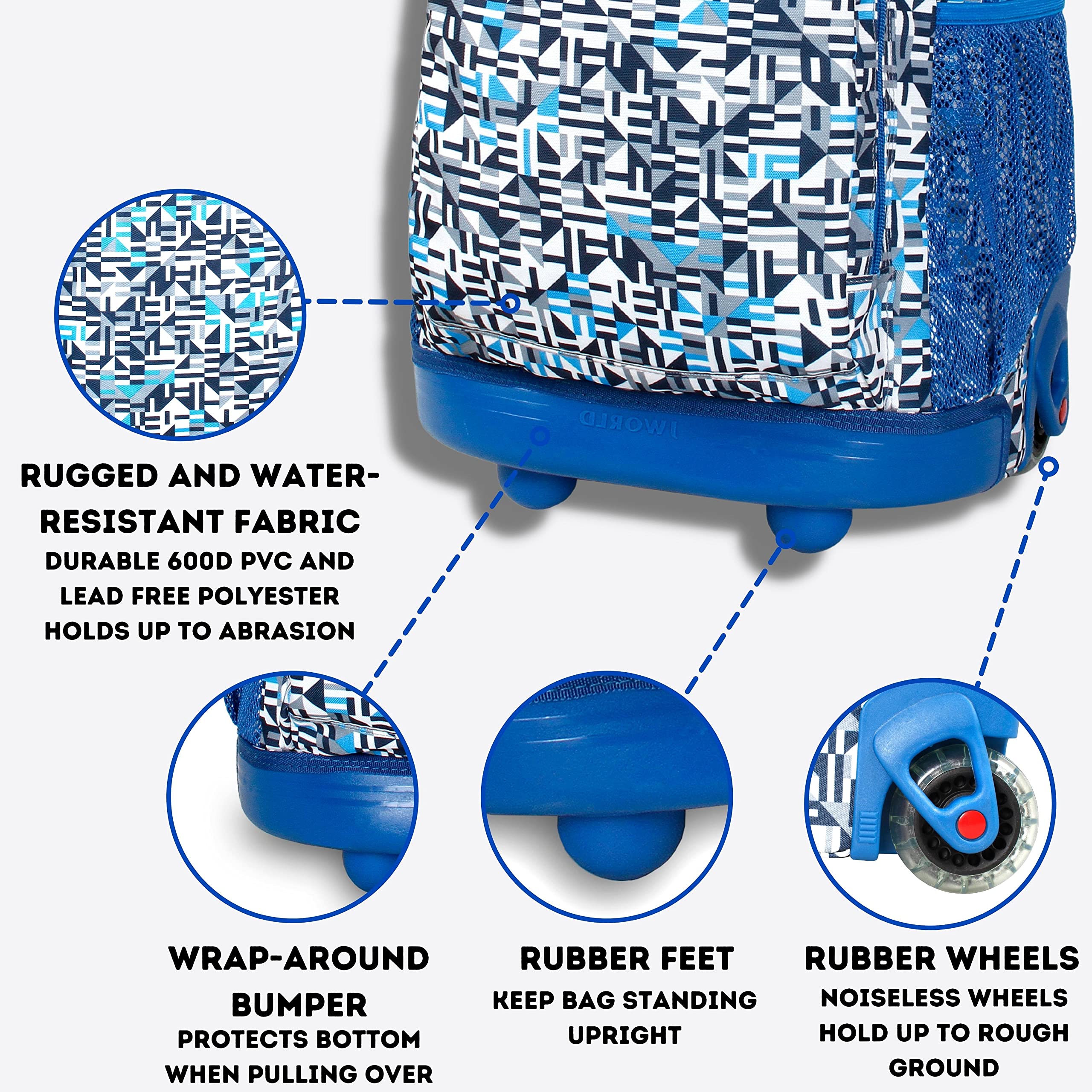 J World New York Sunny Rolling Backpack for Kids and Adults, Geo Blue, 17 X 11.5X 5.5 (H X W X D)