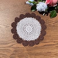 Small Crochet Doilies Round Lace Doily Cotton Handmade Placemats Doily Floral Design Fabric Coasters Pack, Set of 4 Brown Glass Bowl Dish Dining Table Mats 8inch