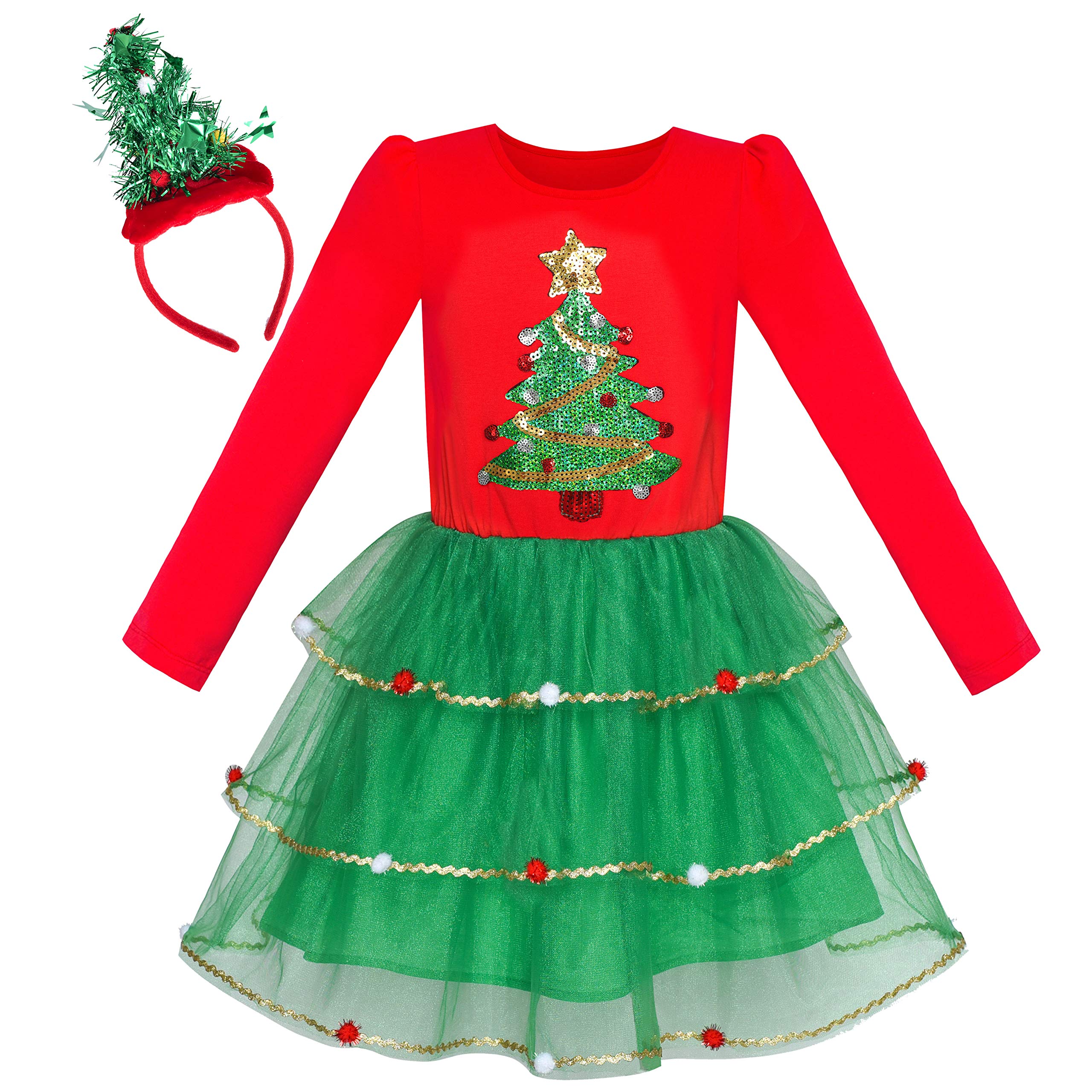 Girls Rainbow Christmas Long Sleeve Tulle Dress 2 PCS Sets