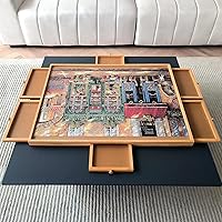 Wooden Puzzle Table with 6 Drawers and Cover, Adult Portable Puzzle Board, 30 