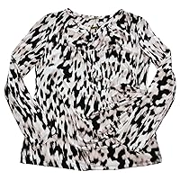 Calvin Klein Women's Animal Print Long Sleeve Blouse with Hardware Accent (Large)