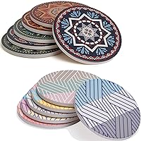 Absorbent Coasters Duo Bundle - 6 Mandalas Plus Soft Color Palette Designs - 4.3 inch Large Ceramic Stone Coaster with Cork Backing Protect Table from Stain & Spill