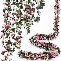 8 Pcs 66FT Flower Garland, Artificial Rose Vine Flowers with Green Leaves Hanging for Room, Anniversary Wedding Birthday Christmas Wall Arch Decor, Spring Pink Flower