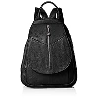 Women Cow Leather Patchwork Backpack, Black, One Size