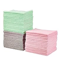 Amazon Basics Microfiber Cleaning Cloths, Non-Abrasive, Reusable and Washable, Pack of 48, Green/Gray/Pink, 16