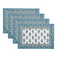 Elrene Home Fashions Tropez Paisley Block Print Stain & Water Resistant Indoor/Outdoor Placemats, Set of 4, 13