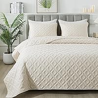 Quilt Set King Size Beige, 3 Pieces Bedding Set Soft Lightweight Bedspread Classic Geometric Diamond Coverlet with 2 Pillow Cover Shams for All Season