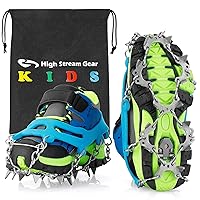 Kids Ice Cleats - Snow Crampons for Hiking Boots & Shoes with 14 Stainless Steel Spikes