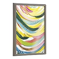 Kate and Laurel Blake Brushstroke 120 Framed Printed Glass Wall Art by Jessi Raulet of Ettavee, 18x24 Gray, Decorative Colorful Abstract Art Print for Wall