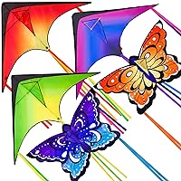 JOYIN 3 Packs Large Delta Kite and 2 Packs 52.4'' Wide Giant Butterfly Kite Yellow and Blue Color Easy to Fly Huge Kites for Kids and Adults