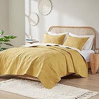 Ink+Ivy Kandula Full/Queen Size Quilt Bedding Set - Mustard Yellow , Quilted Floral, Elephants – 3 Piece Bedding Quilt Coverlets – 100% Cotton Percale Bed Quilts Quilted Coverlet