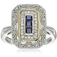 Amazon Collection Sterling Silver and 14k Yellow Gold Blue Sapphire and Diamond-Accent Art Deco Style Ring