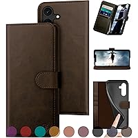 for Samsung Galaxy S23 FE Genuine Leather Wallet case 【RFID Blocking】【4 Credit Card Holder】【Real Leather】 Flip Folio Book Phone case Protective Cover Women Men for S23FE case Brown