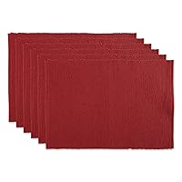 DII Basic Everyday Ribbed Tabletop 100% Cotton, Placemat Set, 13x19, Barn Red, 6 Piece