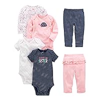 Baby Girls' 6-piece Bodysuits (Short and Long Sleeve) and Pants Set
