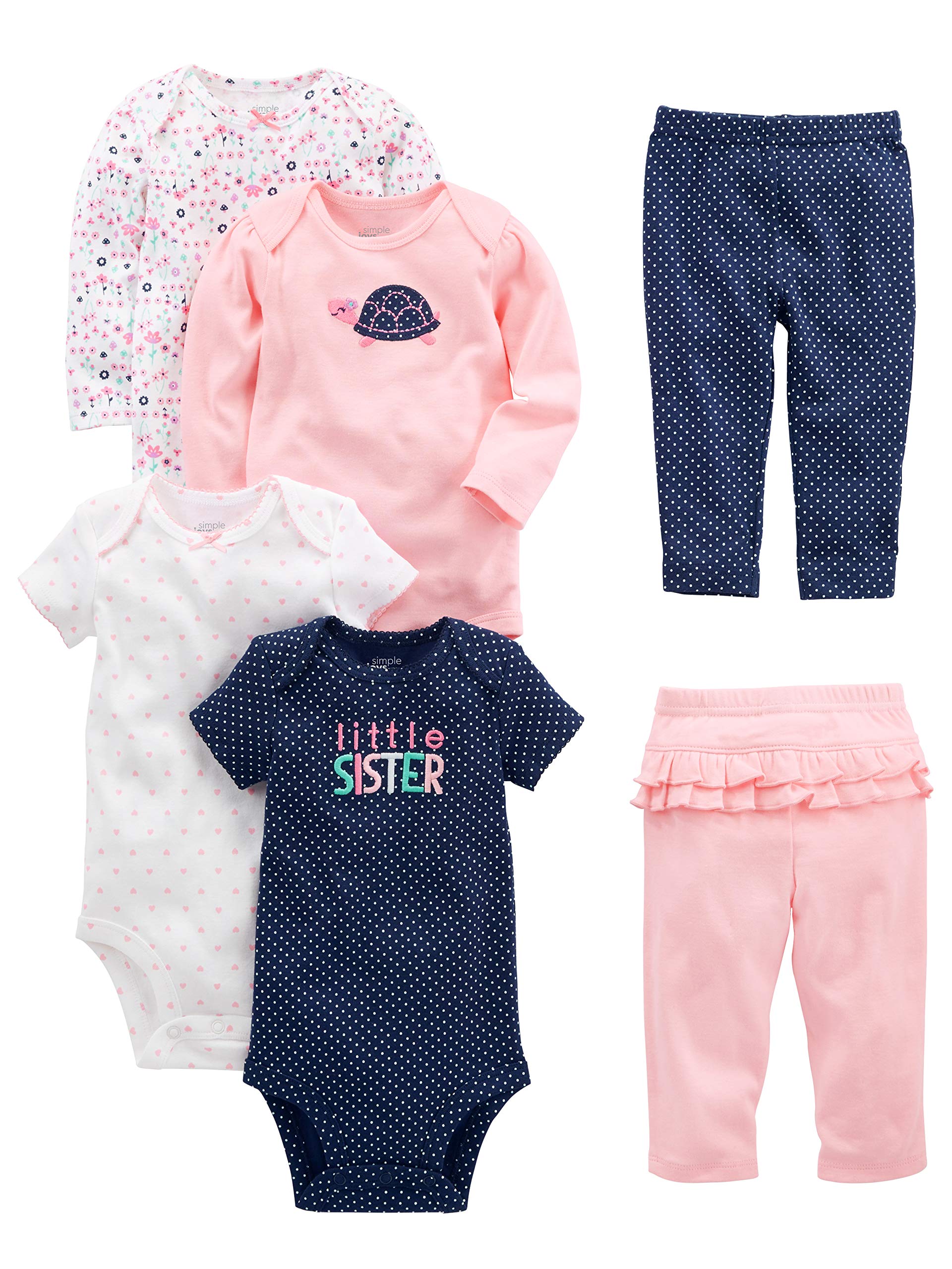 Simple Joys by Carter's Baby Girls' 6-Piece Bodysuits (Short and Long Sleeve) and Pants Set