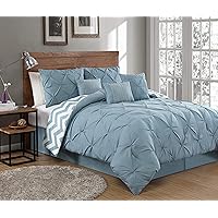 Avondale Manor 7-Piece Ella Pinch Pleat Comforter Bed Set with 3 Decorative Pillows, Reversible Queen Bedding, Ultra-Soft Microfiber Comfortable Bedding Set, Hypoallergenic Bedspread, Queen Spa Blue