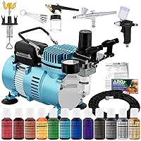 Master Airbrush Cool Runner II Dual Fan Air Compressor Pro Cake Decorating System Kit with 3 Airbrushes, Gravity and Siphon Feed, 12 Color Chefmaster Food Coloring Set - How-to Guide, Cupcake, Cookie