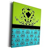 3dRose Turquoise and Apple Green Print with Single Damask... - Museum Grade Canvas Wrap (cw_110702_1)