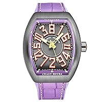 Men's 'Vanguard Crazy Hours' Grey Dial Purple Rubber with Leather Insert Strap Automatic Watch 45CHTTBRORPRL