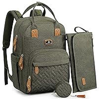 Dikaslon Diaper Bag Backpack with Portable Changing Pad, Pacifier Case and Stroller Straps, Large Unisex Baby Bags for Boys Girls, Multipurpose Travel Back Pack for Moms Dads, Army Green