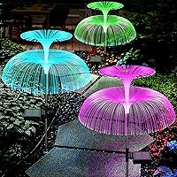 Solar Flower Lights Outdoor Garden, Double-Layer Jellyfish Solar Yard Lights, Outside 7 Color Changing Decoration, Waterproof Decorative Stake Fiber Light for Landscape Pathway Patio, 3 Pack