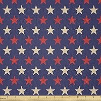 Ambesonne USA Fabric by The Yard, Vintage Patriotic True Blue Home Country My Land Birthday Retro Pattern, Stretch Knit Fabric for Clothing Sewing and Arts Crafts, 1 Yard, Blue Cream