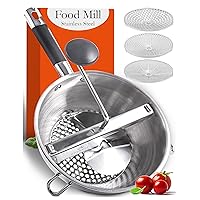 Food Mill Stainless Steel With 3 Discs - Best Rotary Food Mills For Tomato Sauce, Potatoes, Baby Food or Canning - Soft Silicone Handle and Dishwasher Safe - Includes 21 Digital Recipes with Videos