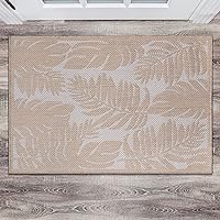 Rugshop Salvora Floral Leaves Textured Flat Weave Easy Cleaning Outdoor Rugs for Deck,Patio,Backyard Indoor/Outdoor Area Rug 2' x 3' Natural