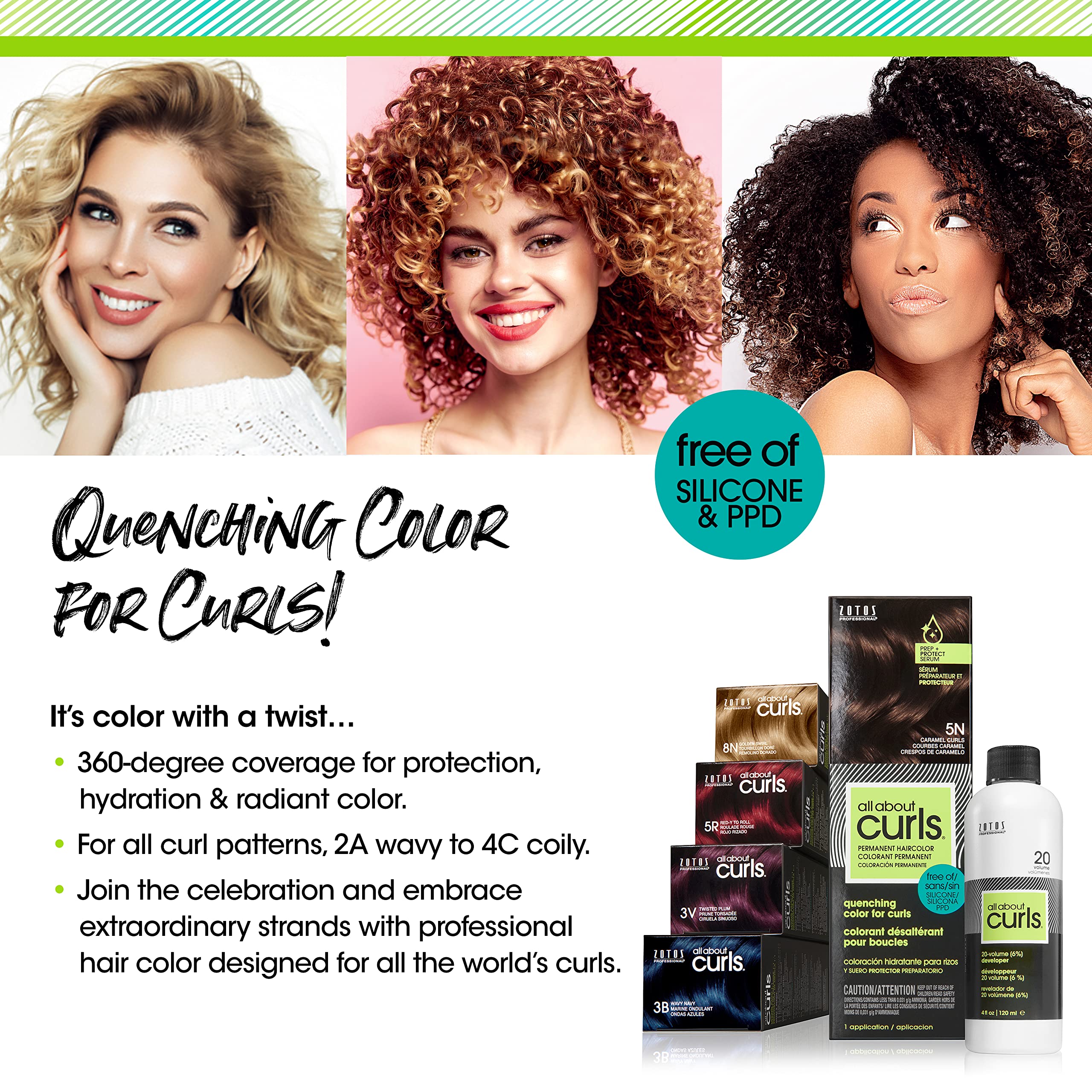 All About Curls Permanent Hair Color Dye | 100% Gray Coverage | Vibrant Color & Shine | All Curly Hair Types