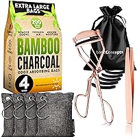 Charcoal Bags Odor Absorber (4 Pack, 200g each) and Eyelash Curler Kit (Rose Gold) Bundle