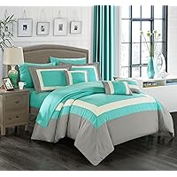 Chic Home Duke Queen Comforter Set 10-Piece, Colorblocked Queen Size Comforter Set with 2 Shams, 3 Pillows and Bedding Sets Queen (Turquoise)