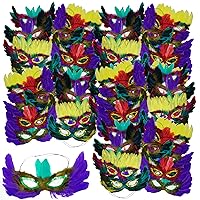 4E's Novelty Bulk Mardi Gras Masks With Feathers for Adult Men Women, Masquerade Party Masks for Party Outfit Accessories