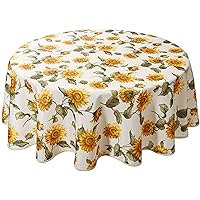 Violet Linen Classic Euro Sunflower Tablecloth with Large Sunflowers Design, 60