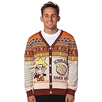Naruto Shippuden Men's Ichiraku Ramen Shop Ugly Christmas Sweater Button-Up Knit Cardigan, X-Large