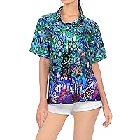 HAPPY BAY Women's Hawaiian Blouse Dresses Button Down Summer Tops Dress Shirt Short Sleeve Halloween Vintage Shirts for Women XXL Graveyard Tree, Haunted Blue