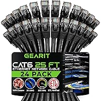 GearIT 24-Pack, Cat 6 Ethernet Cable Cat6 Snagless Patch 25 Feet - Snagless RJ45 Computer LAN Network Cord, Black - Compatible with 24 48 Port Switch POE Rackmount 24port Gigabit