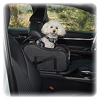 Portable Console Booster Dog Car Seat & Carrier for Small Dogs & Cats, Luxury Car Seat for Center Car Armrest Includes Safety Tether - Charcoal 10 X 15 X 9.5 Inches