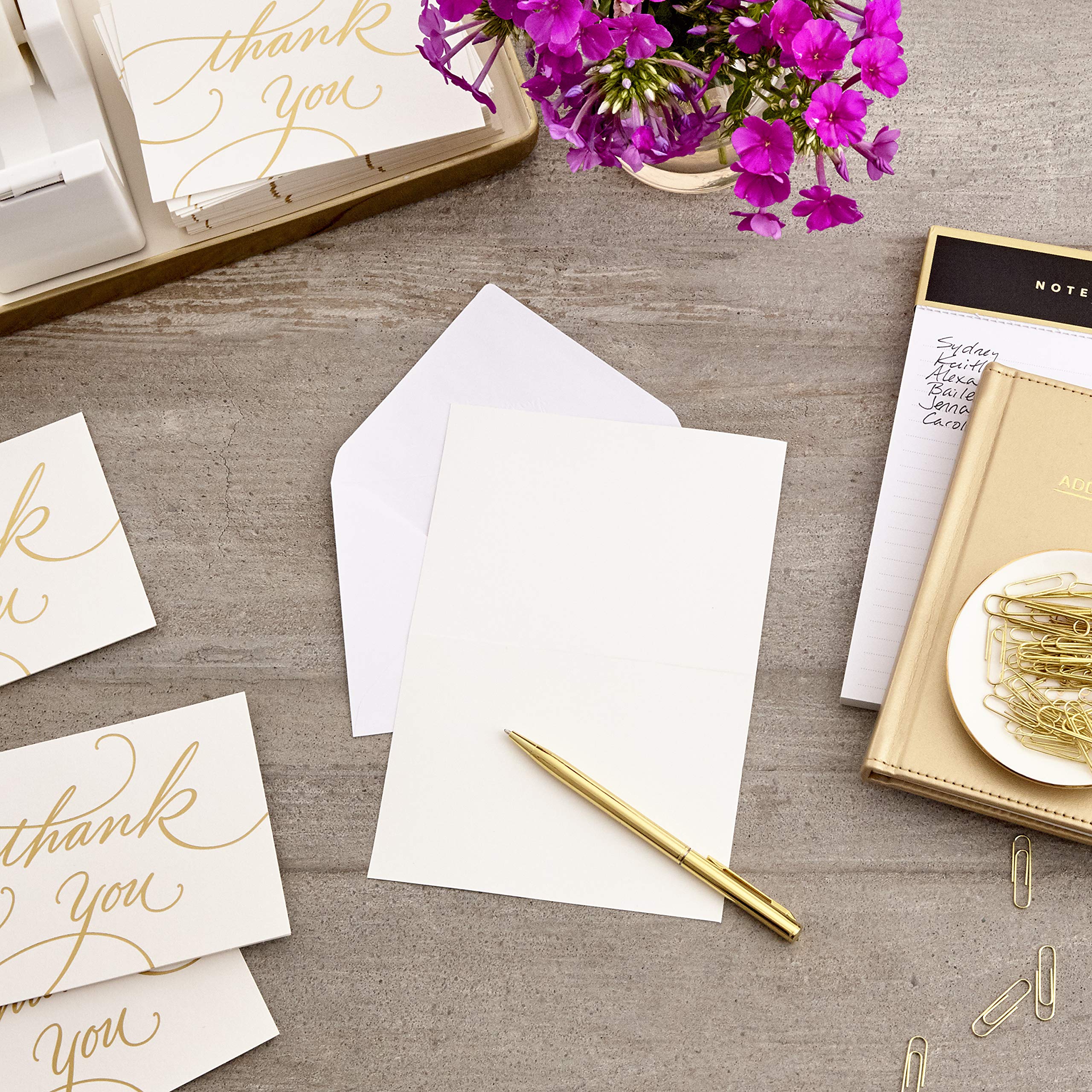 Hallmark Wedding, Baby Shower, Bridal Shower Thank You Cards (Gold Foil Script, 100 Thank You Notes and Envelopes)