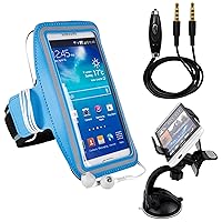 Running Armband (Fits 10 inch up to 15 inch Arms) for Asus PadFone E, Mini, Infinity, 2, X, ZenFone 4 Smartphone and Auxiliary Cable and Windshield Car Mount