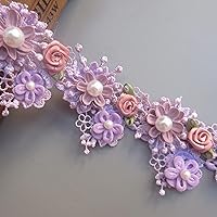 1 Yard Flower Pearl Beads Lace Edge Trim Ribbon 5.5 cm Width Vintage Style Purple Trimmings Edging Fabric Embroidered Applique Sewing Craft Wedding Bridal Dress Party Clothes Decoration