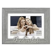 Malden International Designs 4x6 or 5x7 The Girls! Distressed Expressions Picture Frame Silver Finish The Girls! Word Attachment Gray Textured Wood Grain Finish MDF Frame White Beveled Mat