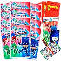 PJ Masks Party Favors Pack ~ Bundle of 12 PJ Masks Play Packs Filled with Stickers, Coloring Books, Crayons, Loot Bags (PJ Masks Party Supplies)