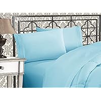 Elegant Comfort Luxurious 1500 Premium Hotel Quality Microfiber Three Line Embroidered Softest 4-Piece Bed Sheet Set, Wrinkle and Fade Resistant, Queen, Aqua Blue