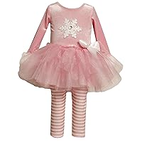 Bonnie Jean Baby Girls Velvet Snowflake Holiday Dress Set w/Leggings, Pink, 12-24 Months